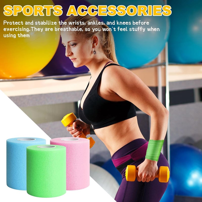 DE Prewrap Athletic Tape,6 Roll Pre wrap Headbands for Hair Soccer,Foam Underwrap Sports Wrap for Ankles Wrists Hands Knees Elbows 2.75 Inches X 12 Yards - Image 5